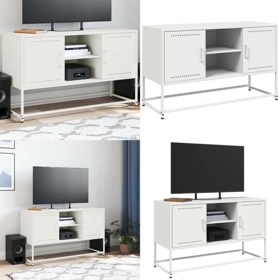 VidaXL Tv-meubel 100 5x39x60 5 cm staal wit Tv-meubel Tv-meubelen Tv-meubel Tv-meubelen