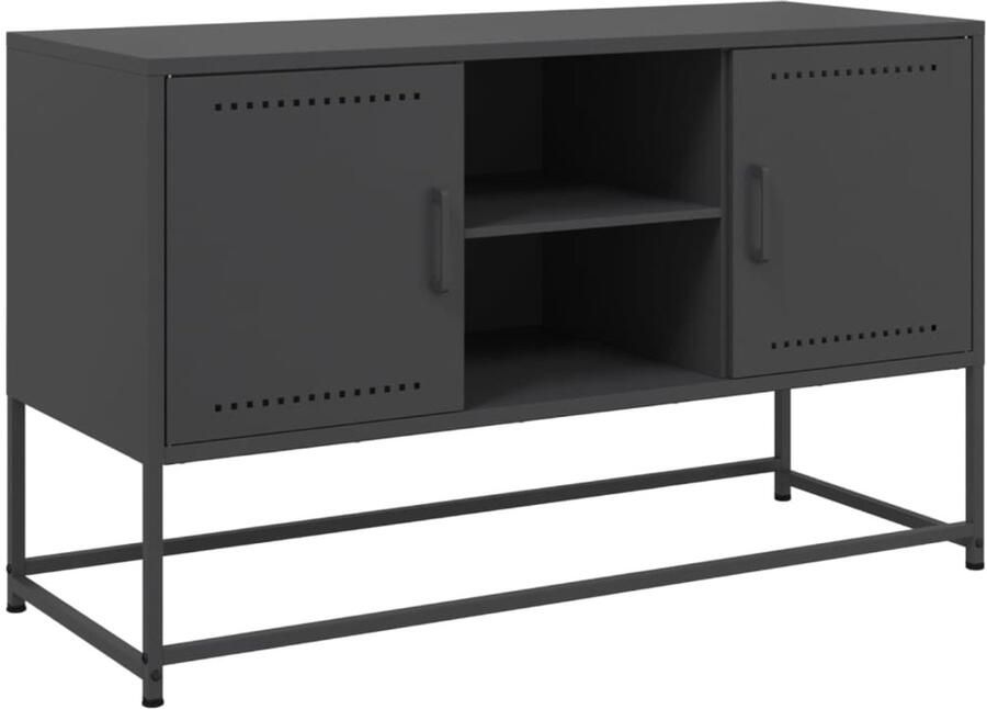 The Living Store Tv-meubel 100 5x39x60 5 cm staal zwart Tv-meubel Industrieel Tv-meubel Metalen Tv-standaard Televisiemeubilair Salontafel - Foto 2