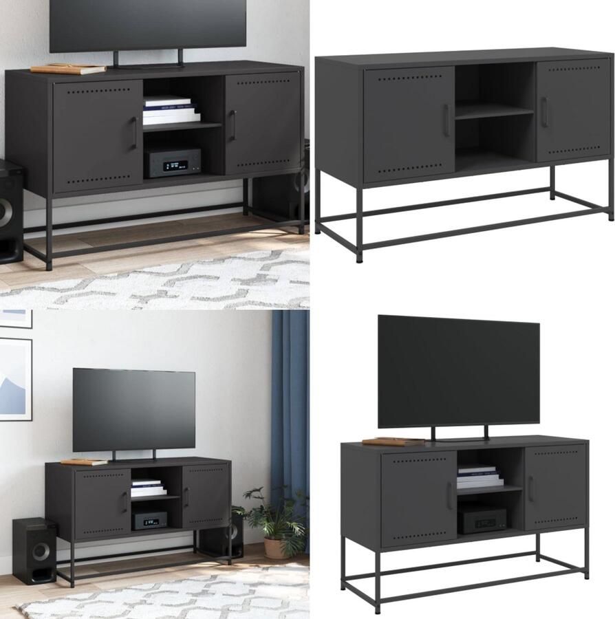 VidaXL Tv-meubel 100 5x39x60 5 cm staal zwart Tv-meubel Tv-meubelen Tv-meubel Tv-meubelen