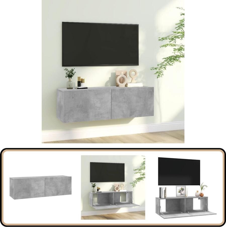 VidaXL Tv-meubel 100x30x30 cm Betongrijs Tv Meubels Televisiecasten Woonkamerinrichting Beton Grijs Houten Tv Stand Neerklappen