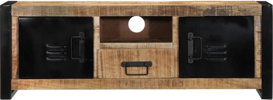 VidaXL Tv-meubel 100x30x35 cm mangohout zwart-bruin Tv-meubel Salontafel Houten Tv-kast Industrieel Design Mangohouten Meubilair