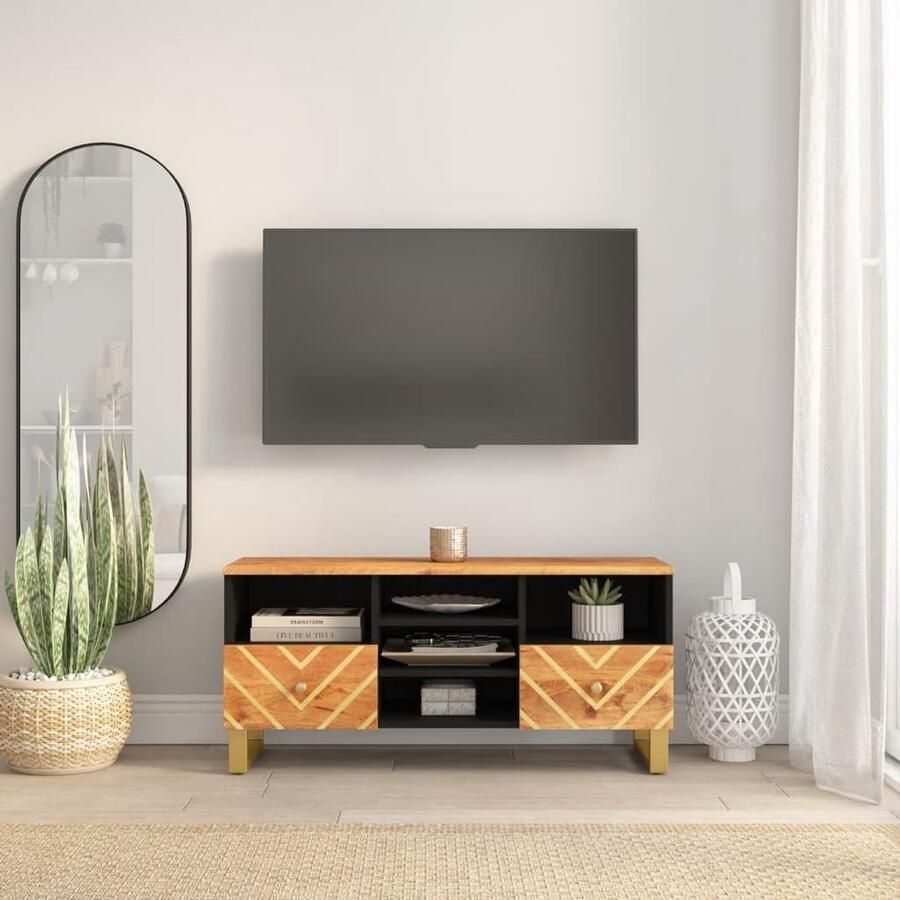 VidaXL Tv-meubel 100x33 5x46 cm Mangohout Bruin Zwart TV Kast Houten TV Kast Mangohouten TV Kast Salontafel Bijzettafel Opbergkast Livingroom Furniture Modern Tv Stand - Foto 2