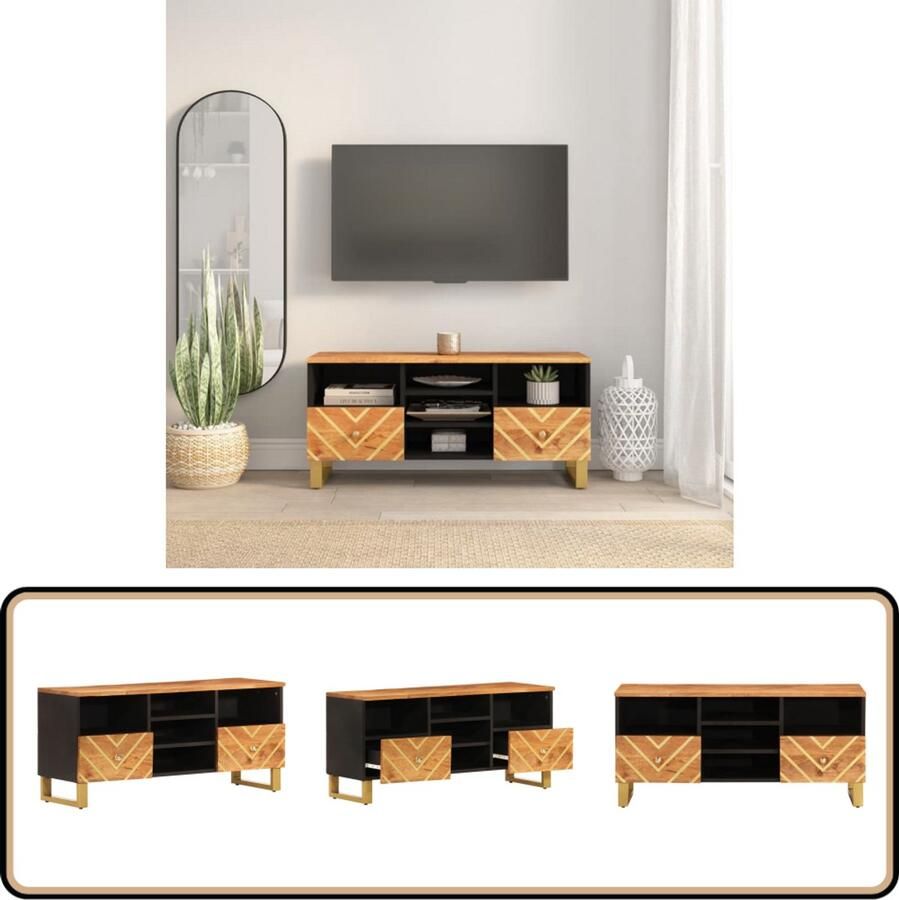 VidaXL Tv-meubel 100x33 5x46 cm Mangohout Bruin Zwart TV Kast Houten TV Kast Mangohouten TV Kast Salontafel Bijzettafel Opbergkast Livingroom Furniture Modern Tv Stand