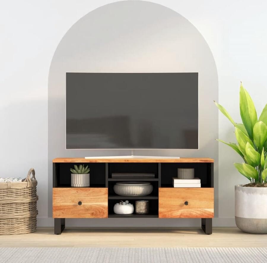 VidaXL Tv-meubel 100x33x46 cm Acaciahout & Hout Tv-meubel Salontafel Houten Meubels Acacia Hout Opbergruimte Televisiescherm Stand Interieurdecoratie - Foto 2
