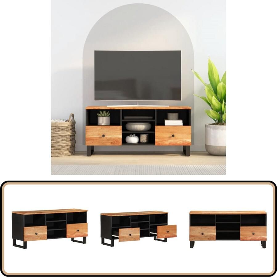 VidaXL Tv-meubel 100x33x46 cm Acaciahout & Hout Tv-meubel Salontafel Houten Meubels Acacia Hout Opbergruimte Televisiescherm Stand Interieurdecoratie
