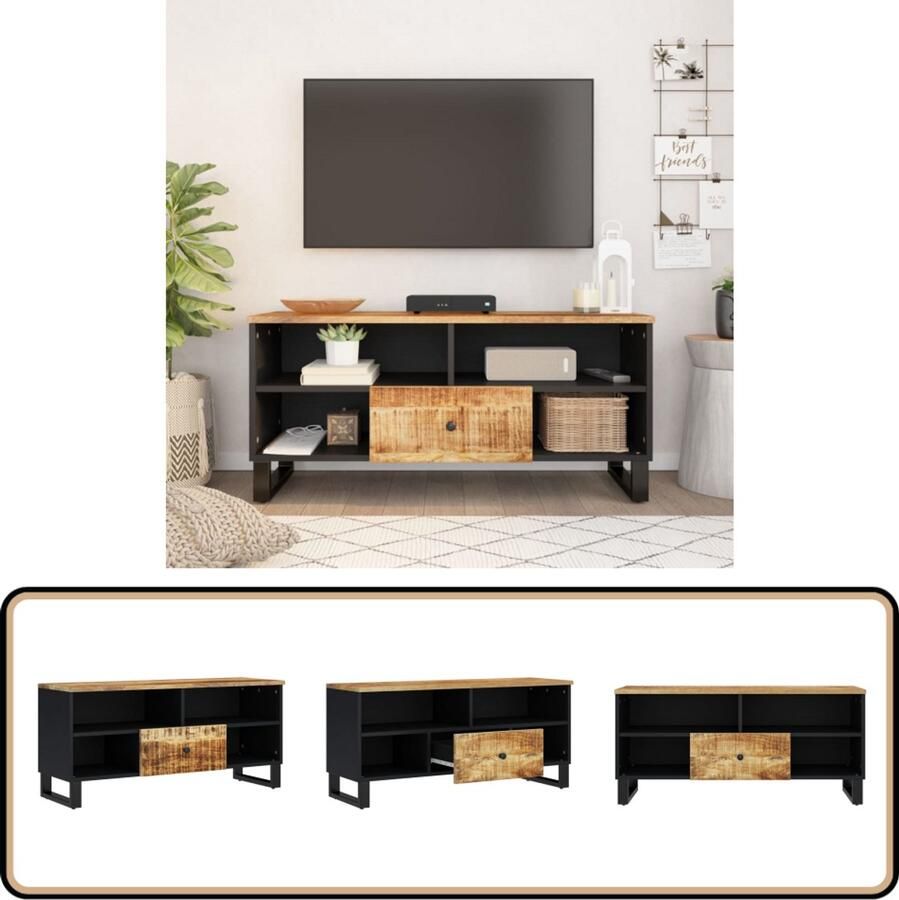 VidaXL Tv-meubel 100x33x46 cm Mangohout & MDF TV-meubel Mangohout Salontafel Kast Opbergkast Media Kast
