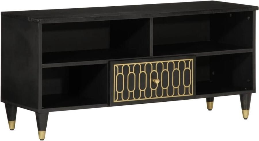The Living Store Tv-meubel 100x33x46 cm massief mangohout Retro Tv Kast Tv Meubel Mangohout Tv Stand Vintage Tv Tafel Houten Tv Kast - Foto 2