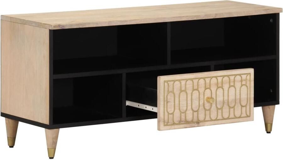 The Living Store Tv-meubel 100x33x46 cm massief mangohout Tv-meubel Mango Wood Salontafel Living Room Furniture Vintage Style - Foto 3