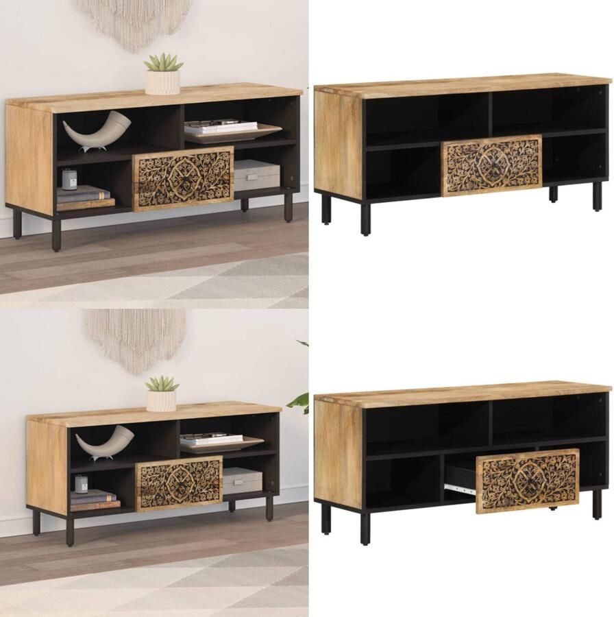 The Living Store Tv-meubel 100x33x46 cm massief mangohout Tv-meubel Mangohout Salontafel Kast Interieurdecoratie