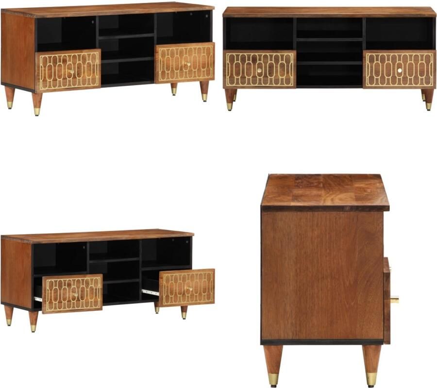 The Living Store Tv-meubel 100x33x46 cm massief mangohout Tv-meubel Mangohout Salontafel Kast Interieurdecoratie - Foto 2
