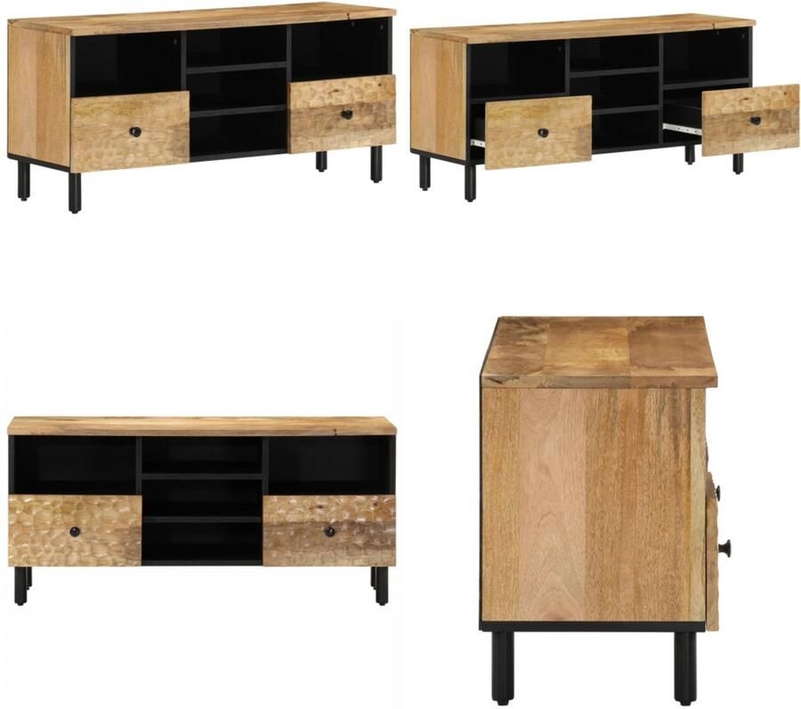 The Living Store Tv-meubel 100x33x46 cm massief mangohout Tv-meubel Mangohout Salontafel Kast Interieurdecoratie - Foto 3