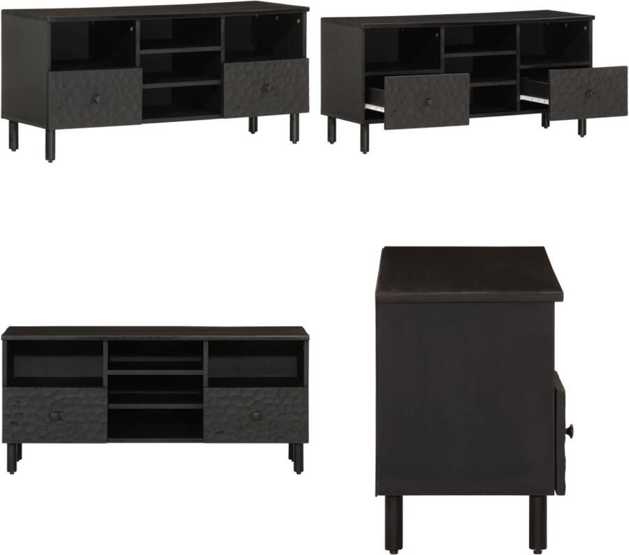 The Living Store Tv-meubel 100x33x46 cm massief mangohout zwart Tv-meubel Mangohout Houten Tv-standaard Zwarte Tv Kast Salontafel - Foto 2