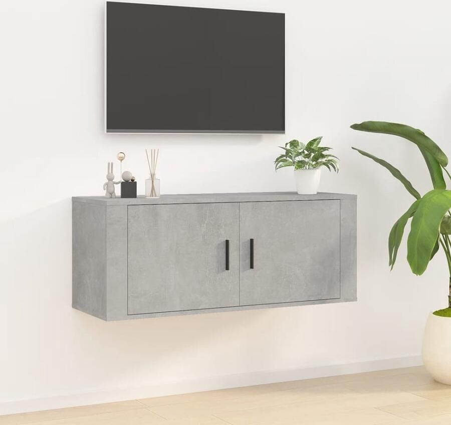VidaXL Tv-meubel 100x34 5x40 cm betongrijs hout TV Kast Wandmontage Beton Grijs Houten TV Stand Opbergruimte Living Room Furniture - Foto 2