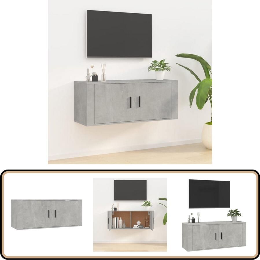 VidaXL Tv-meubel 100x34 5x40 cm betongrijs hout TV Kast Wandmontage Beton Grijs Houten TV Stand Opbergruimte Living Room Furniture
