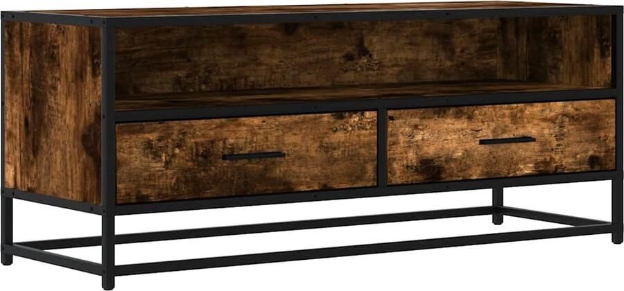 VidaXL Tv-meubel 100x34 5x40 cm bewerkt hout metaal gerookt eikenkleur