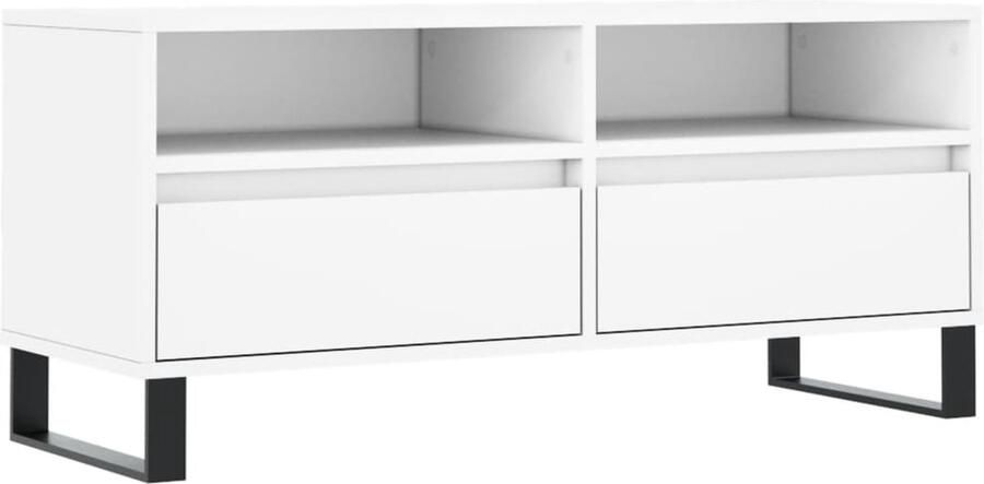 The Living Store TV-meubel wit 100 x 34.5 x 44.5 cm bewerkt hout en ijzer Tv-meubel Wit Tv-meubel Houten Tv-meubel Tv Kast Opbergruimte - Foto 2