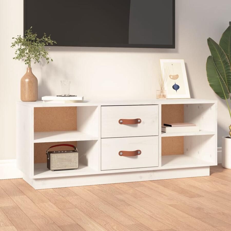 VidaXL Tv-meubel 100x34x40 cm Grenenhout Wit Tv Kast Televisiemeubel Grenenhout Meubels Witte Tv Kasten Salontafel Woonkamerinrichting Opslagruimte Modern Interieur Scandinavische Stijl - Foto 2