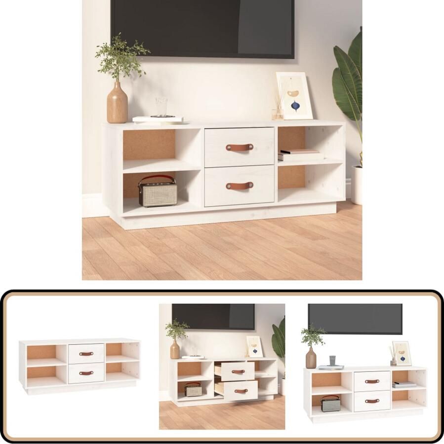 VidaXL Tv-meubel 100x34x40 cm Grenenhout Wit Tv Kast Televisiemeubel Grenenhout Meubels Witte Tv Kasten Salontafel Woonkamerinrichting Opslagruimte Modern Interieur Scandinavische Stijl