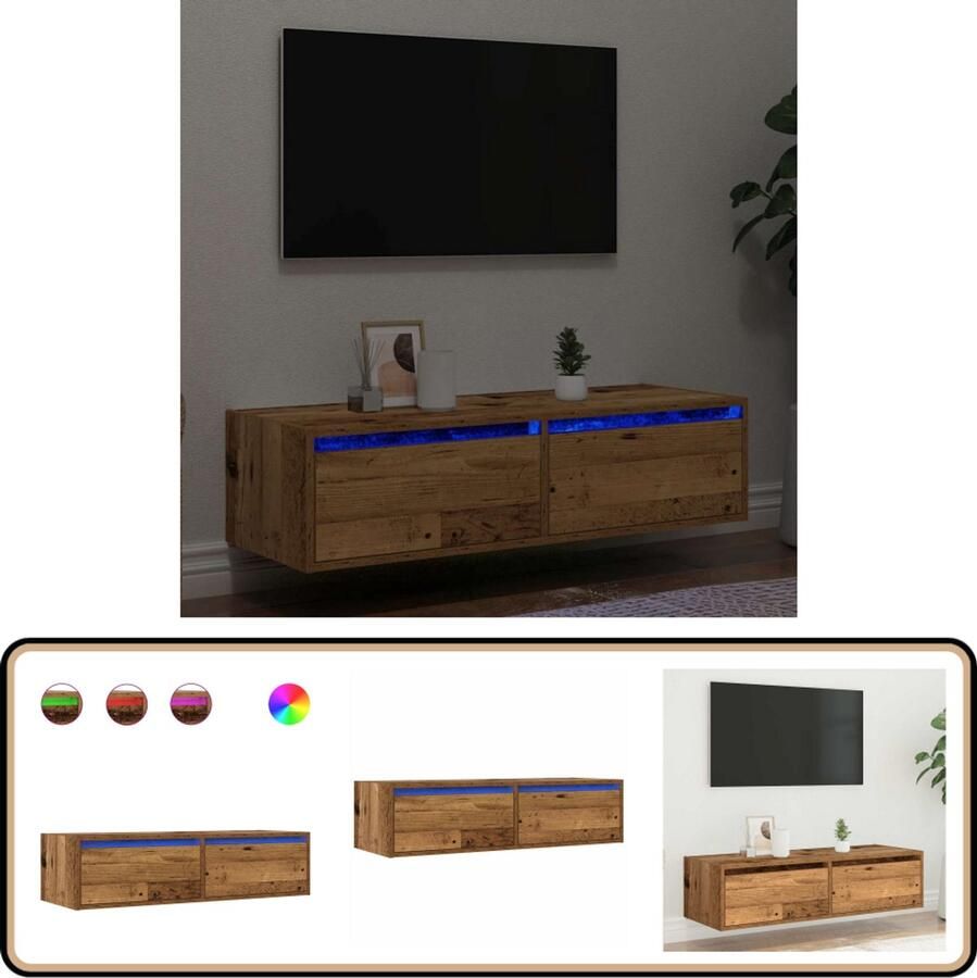 VidaXL Tv-meubel 100x35 5x25 cm LED Oud Hout Tv-meubel Tv-kasten -Tv-standaard Tv-dressoir