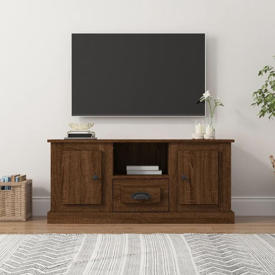 VidaXL Tv-meubel 100x35 5x45 cm Bruin Eiken Tv Kast Tv Meubel Houten Tv Kast Bruine Tv Kast Salontafel Media Kast Living Room Furniture