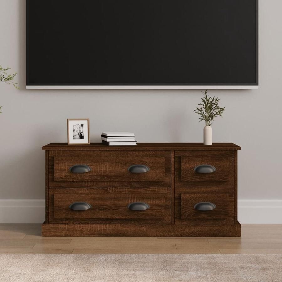 VidaXL Tv-meubel 100x35 5x45 cm Bruin eikenhout Tv Kast Tv Meubels Houten Tv Kast Bruine Tv Kast Media Kast Salontafel Woonkamer Meubilair Bergruimte Opberglade Stijlvol Tv Meubel - Foto 2