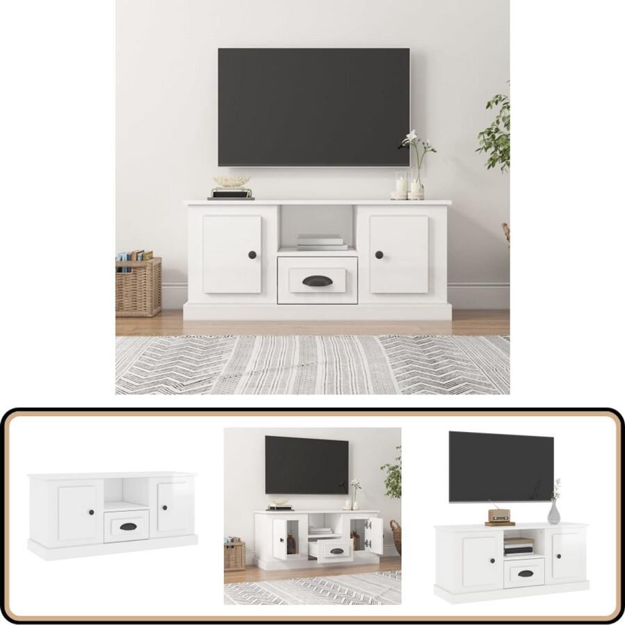 VidaXL Tv-meubel 100x35 5x45 cm Hoogglans wit Tv-meubel Houten Tv-meubel Witte Tv-standaard Salontafel Woonkamer Meubilair - Foto 2