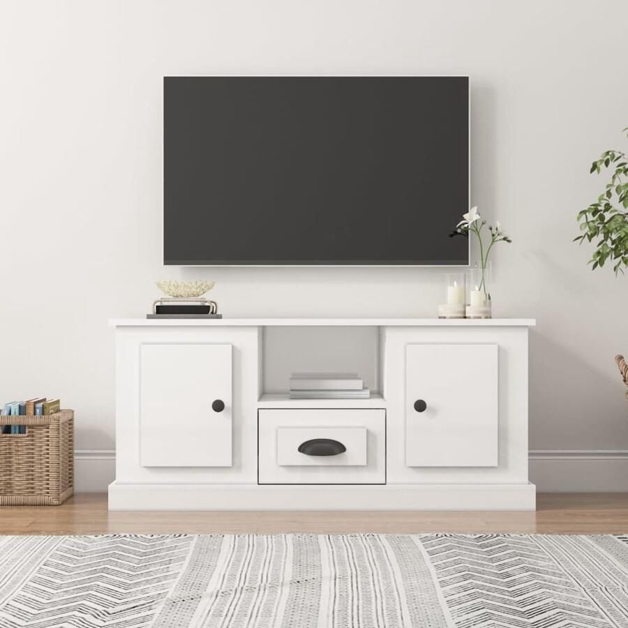 VidaXL Tv-meubel 100x35 5x45 cm Hoogglans wit Tv-meubel Houten Tv-meubel Witte Tv-standaard Salontafel Woonkamer Meubilair