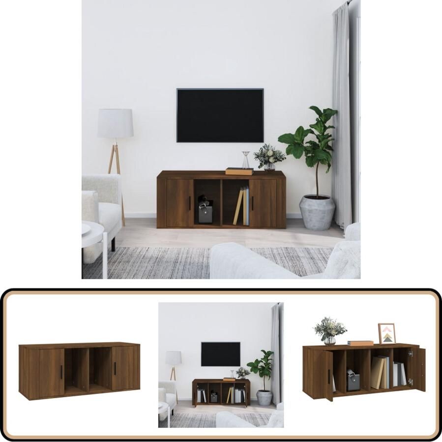 VidaXL Tv-meubel 100x35x40 cm Bruin Eikenhout Tv Kast Bruine Eiken Meubels Houten Tv Stand Mediakasten Opbergkast - Foto 2