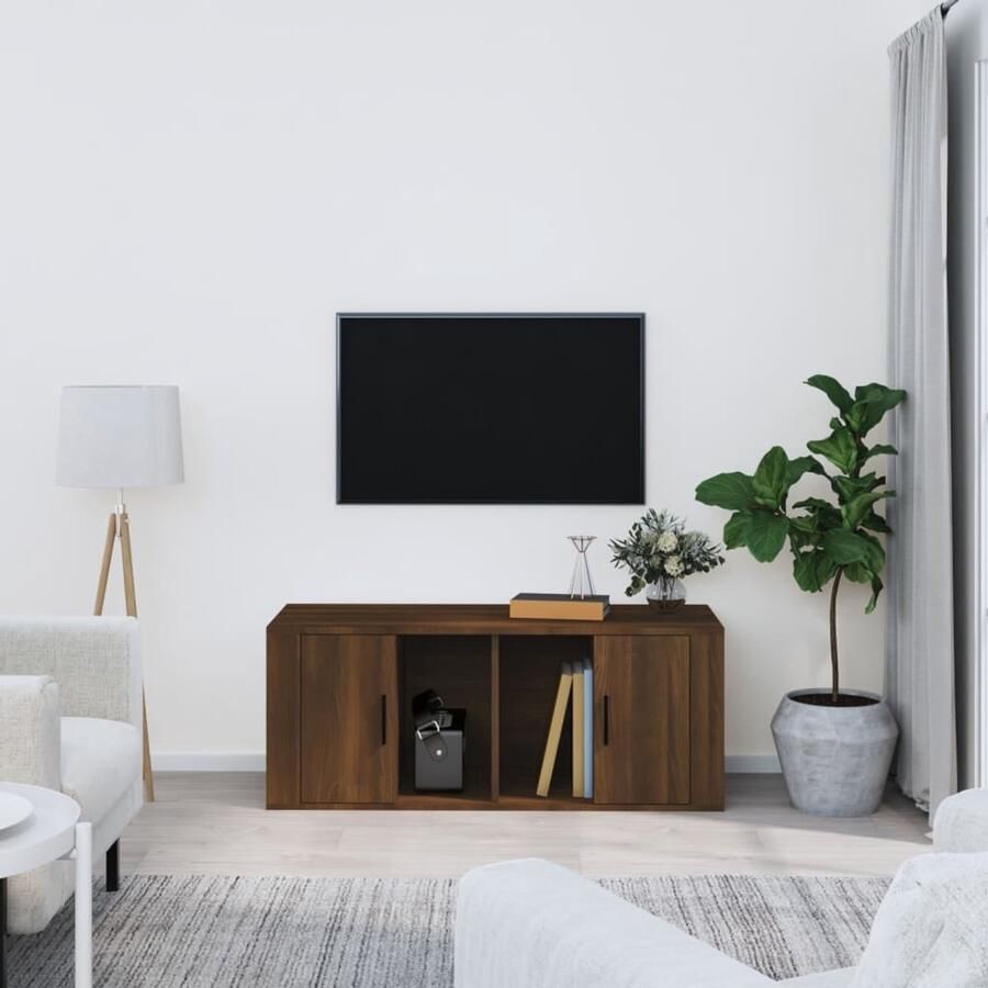 VidaXL Tv-meubel 100x35x40 cm Bruin Eikenhout Tv Kast Bruine Eiken Meubels Houten Tv Stand Mediakasten Opbergkast