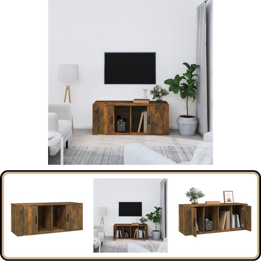 VidaXL Tv-meubel 100x35x40 cm Gerookt eiken Tv Kast Houten Tv Kast Tv Meubels Mediakas Bergruimte - Foto 2