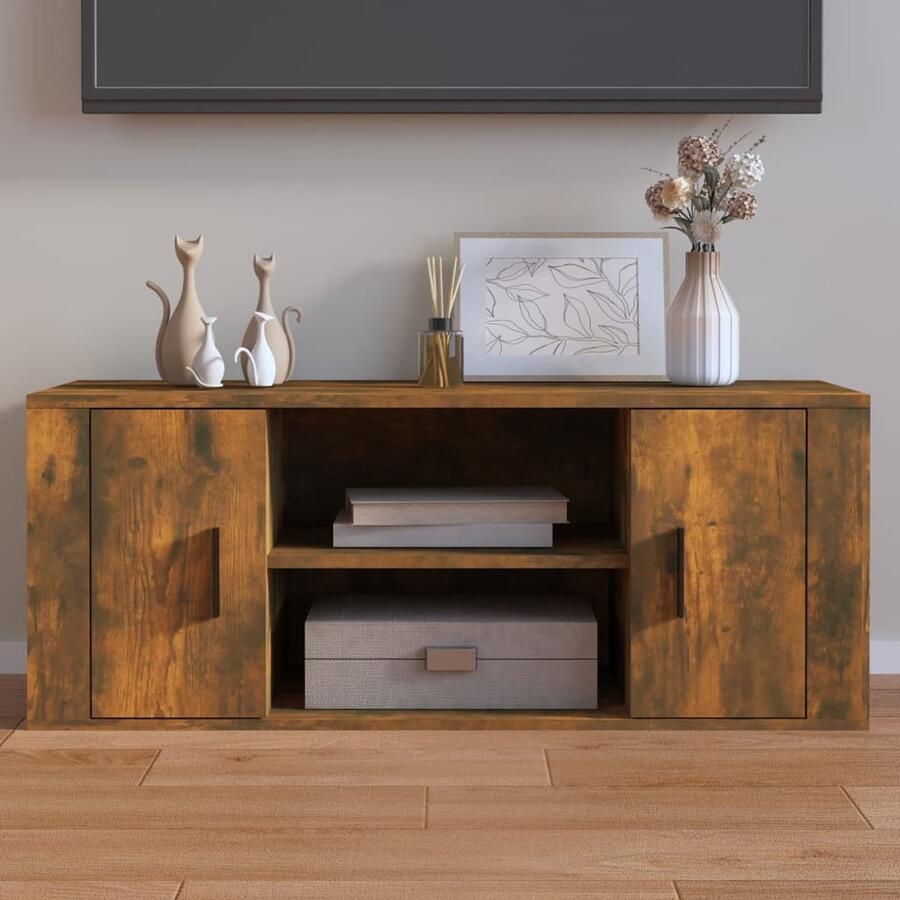 VidaXL Tv-meubel 100x35x40 cm Gerookt eiken Tv Kast Mediakast Houten Tv Stand Bruine Tv Tafel Salontafel Living Meubels Interieurdecoratie Bergruimte Tv Bijzettafel Entertainment Center - Foto 2
