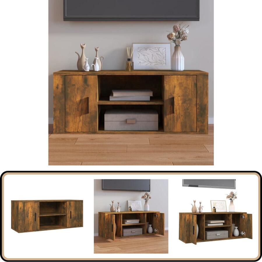 VidaXL Tv-meubel 100x35x40 cm Gerookt eiken Tv Kast Mediakast Houten Tv Stand Bruine Tv Tafel Salontafel Living Meubels Interieurdecoratie Bergruimte Tv Bijzettafel Entertainment Center