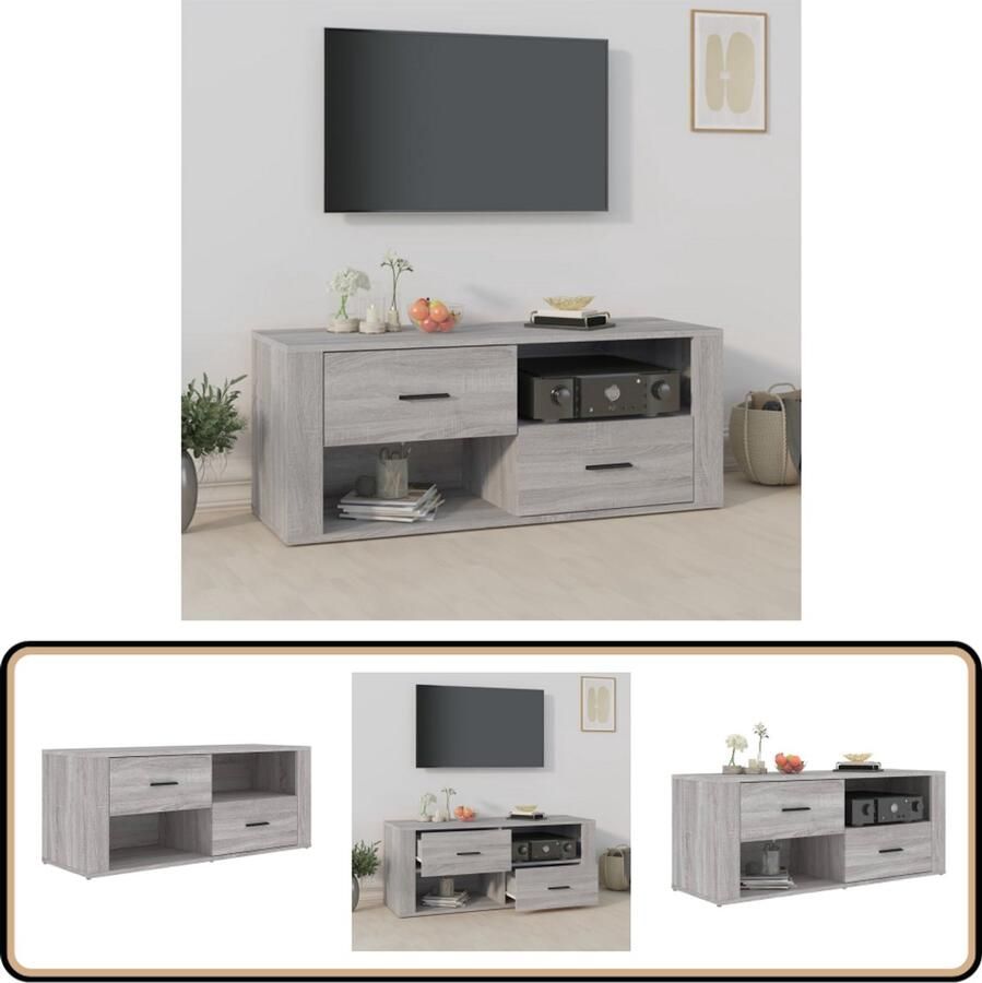 VidaXL Tv-meubel 100x35x40 cm Grijs Sonoma Eiken Tv Kast Tv Stand Salontafel Houten Meubilair Grijze Meubelen Design Tv Kast Media Kast Opslagkast Living Room Furniture Woonkamerdecoratie