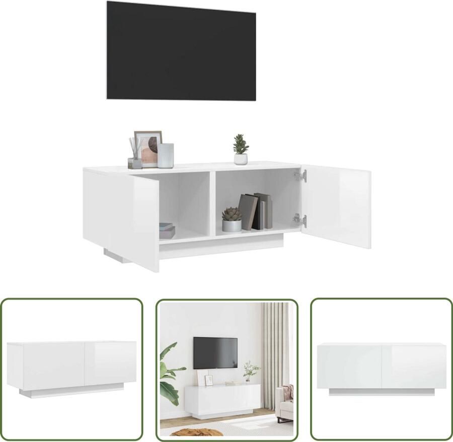 VidaXL Tv-meubel 100x35x40 cm Hoogglans Wit Tv-meubel Hfi-kast Salontafel Woonkamerinrichting Witte Meubelen Houten Meubelen Opslagruimte Modern Design Compact Stijlvol Televisiecast