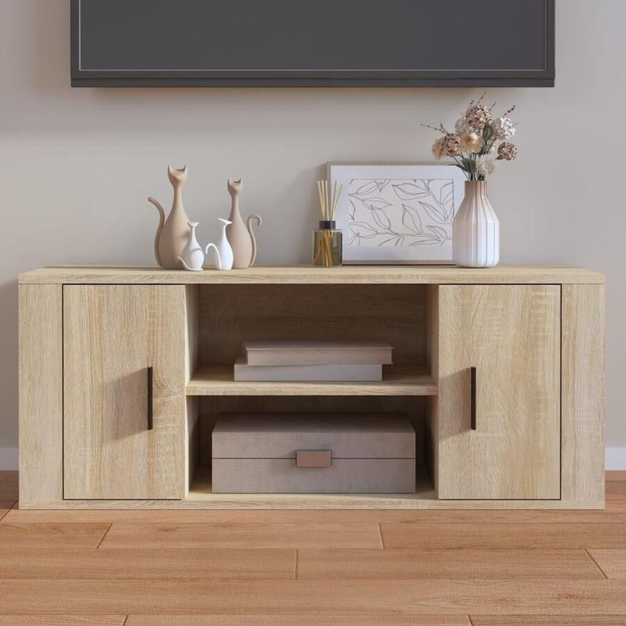 VidaXL Tv-meubel 100x35x40 cm Sonoma eikenhout Tv Kast Houten Tv Kast Tv Meubels Salontafel Woonkamerdecoratie Sonomane Eik Bruine Tv Kast Opbergruimte Tv Stand - Foto 2