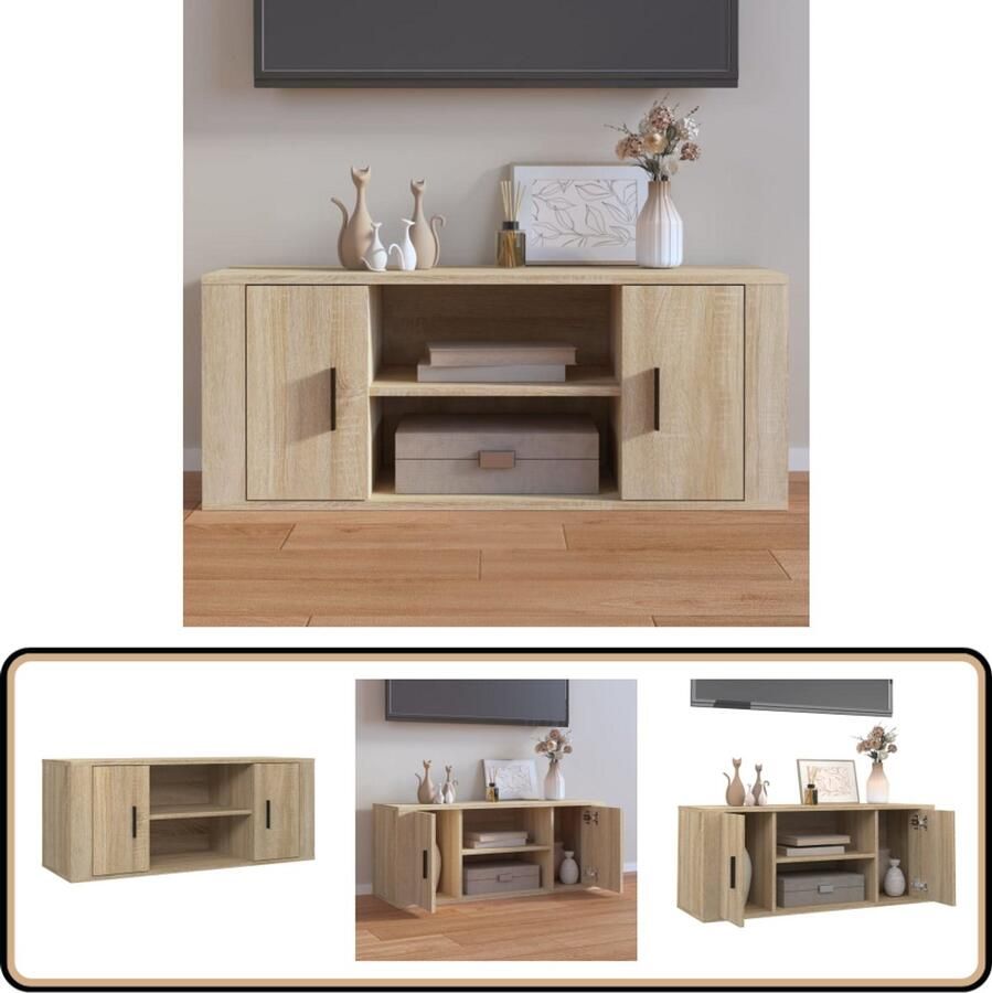 VidaXL Tv-meubel 100x35x40 cm Sonoma eikenhout Tv Kast Houten Tv Kast Tv Meubels Salontafel Woonkamerdecoratie Sonomane Eik Bruine Tv Kast Opbergruimte Tv Stand