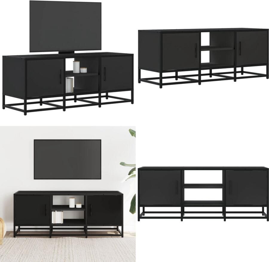 VidaXL Tv-meubel 100x35x41 cm bewerkt hout en metaal zwart Tv-meubel Tv-meubelen Tv Kast Opbergkast