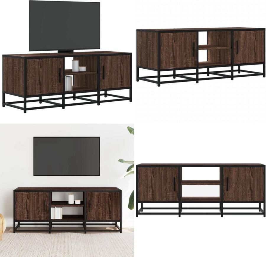 VidaXL Tv-meubel 100x35x41 cm bewerkt hout metaal bruin eikenkleur Tv-meubel Tv-meubelen Tv Kast Opbergkast