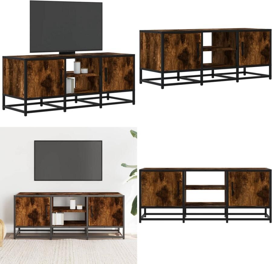 VidaXL Tv-meubel 100x35x41 cm bewerkt hout metaal gerookt eikenkleurig Tv-meubel Tv-meubelen Tv Kast Opbergkast