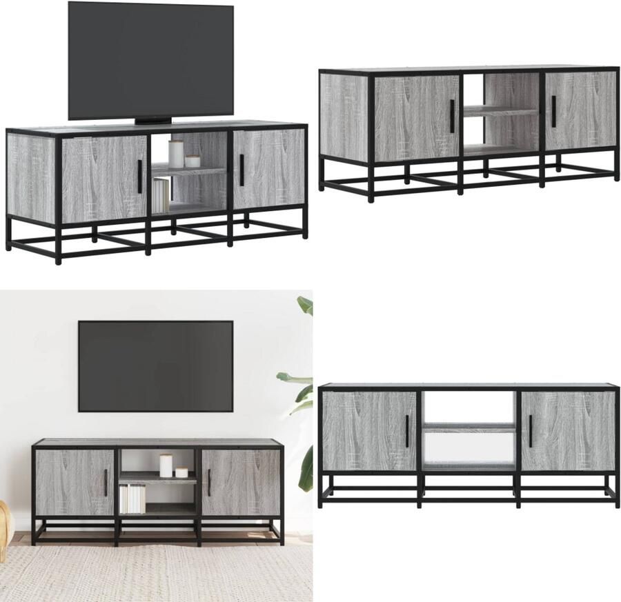 VidaXL Tv-meubel 100x35x41 cm bewerkt hout metaal grijs sonoma eiken Tv-meubel Tv-meubelen Tv Kast Opbergkast