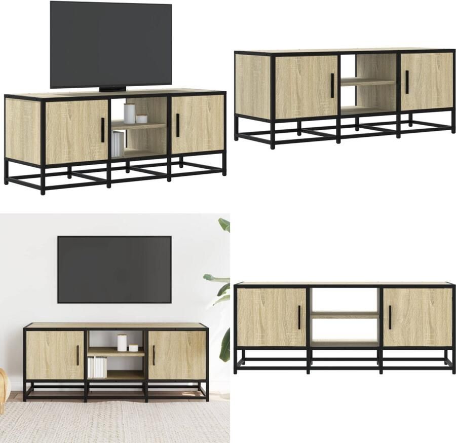 VidaXL Tv-meubel 100x35x41 cm bewerkt hout metaal sonoma eikenkleurig Tv-meubel Tv-meubelen Tv Kast Opbergkast