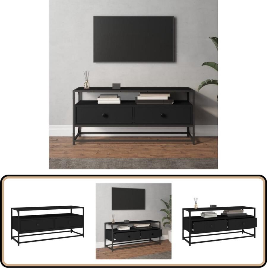 VidaXL Tv-meubel 100x35x45 cm Bewerkt hout Zwart Tv Meubel Kast Met Laden Zwarte Tv Stand Houten Tv Meubelen Industrieel Tv Meubel Salontafel Living Room Furniture