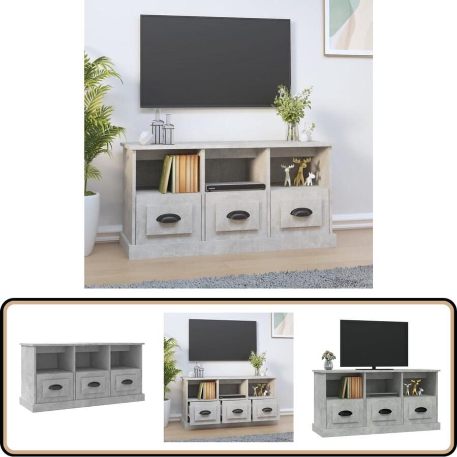 VidaXL Tv-meubel 100x35x50 cm Bewerkt hout Betongrijs Tv Kast Tv Meubel Houten Tv Kast Beton Grijs Modern Tv Meubel