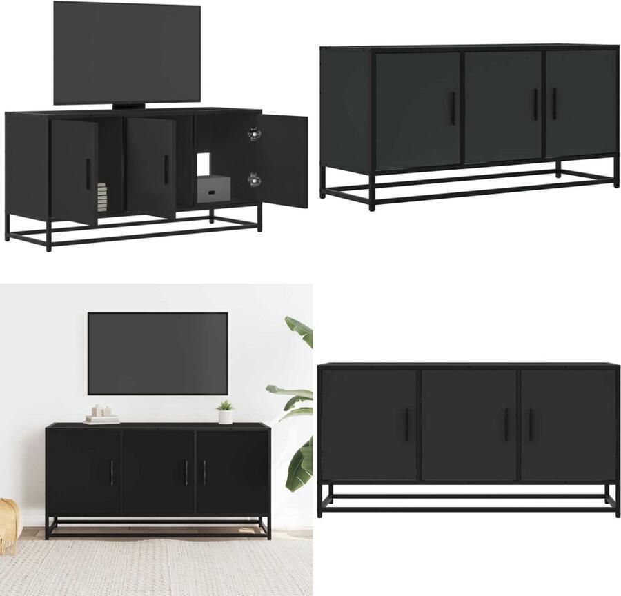 VidaXL Tv-meubel 100x35x50 cm bewerkt hout en metaal zwart Tv-meubel Tv-meubelen Tv Kast Opbergkast