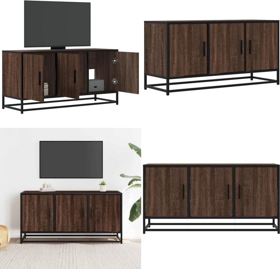 VidaXL Tv-meubel 100x35x50 cm bewerkt hout metaal bruin eikenkleur Tv-meubel Tv-meubelen Tv Kast Opbergkast