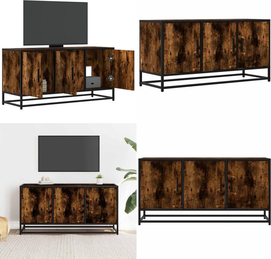 VidaXL Tv-meubel 100x35x50 cm bewerkt hout metaal gerookt eikenkleurig Tv-meubel Tv-meubelen Tv Kast Opbergkast