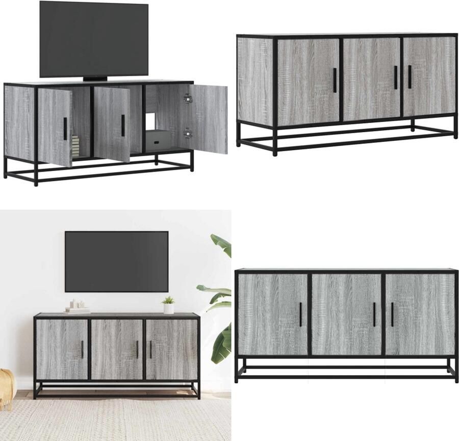 VidaXL Tv-meubel 100x35x50 cm bewerkt hout metaal grijs sonoma eiken Tv-meubel Tv-meubelen Tv Kast Opbergkast
