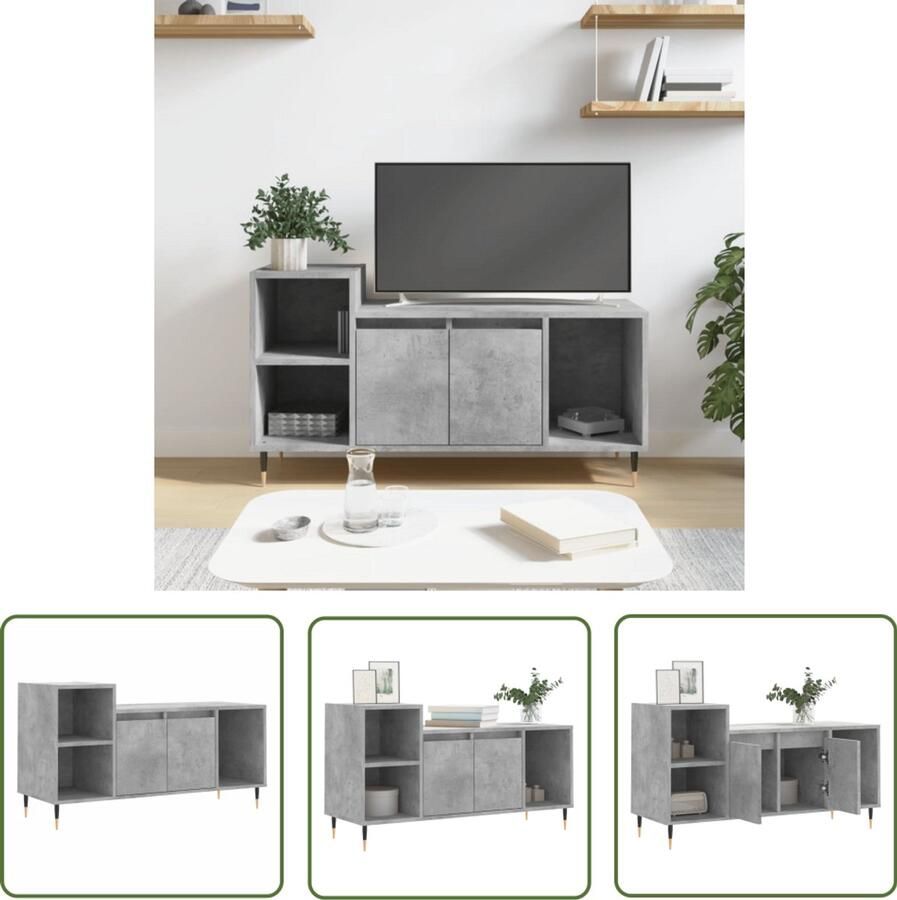 VidaXL Tv-meubel 100x35x55 cm Betongrijs Bewerkt hout Tv-meubel Mediakas Salontafel Kast Beton Grijs Houten Tv-meubel Tv Stand Entertainment Center