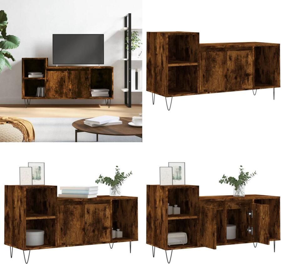 VidaXL Tv-meubel 100x35x55 cm bewerkt hout gerookt eikenkleurig Tv-meubel Tv-meubelen Tv-standaard Televisiemeubel