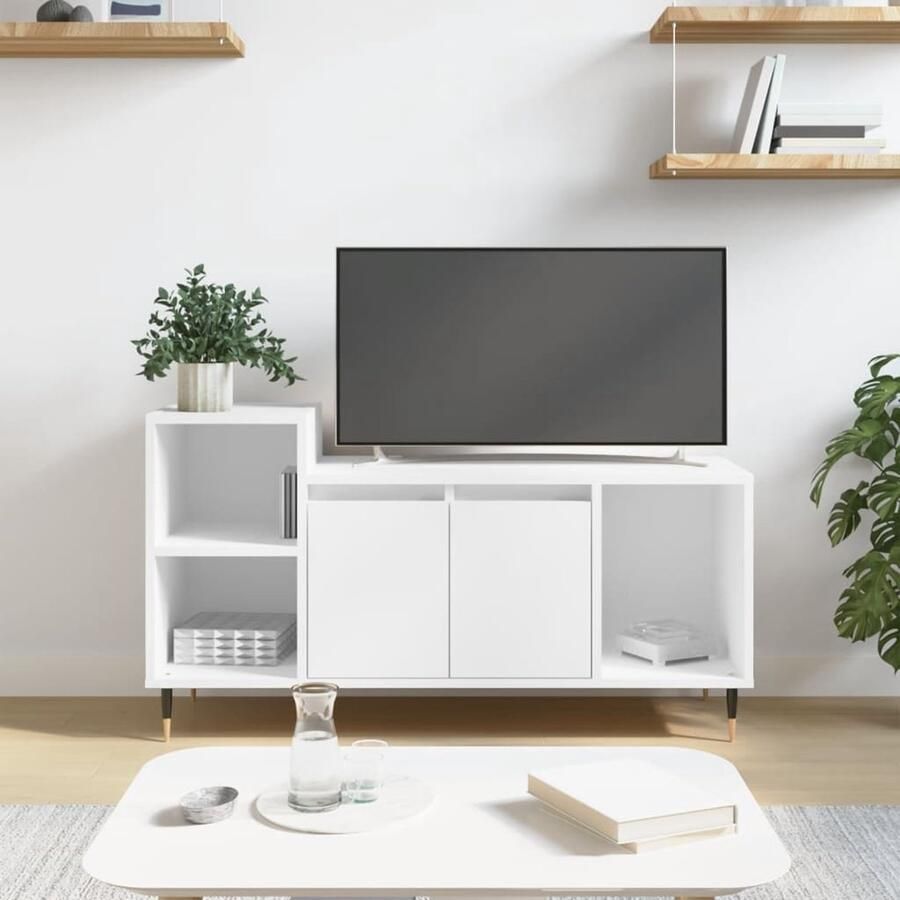 VidaXL Tv-meubel 100x35x55 cm Wit Bewerkt hout Tv Kast Televisiesecretaris Media Kast Salontafel Woonkamerinrichting Houten Tv Stand Witte Tv Tafel